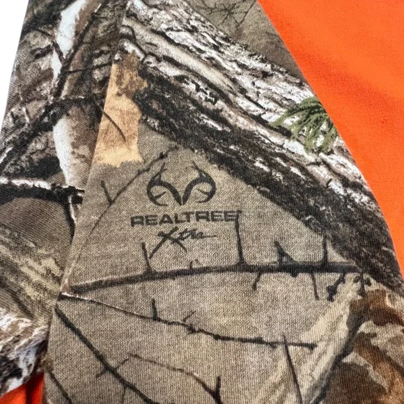 Real Tree Camo Orange Long Sleeve Raglan Shirt Kids XL 14-16 Hunting Outdoor - Picture 5 of 6